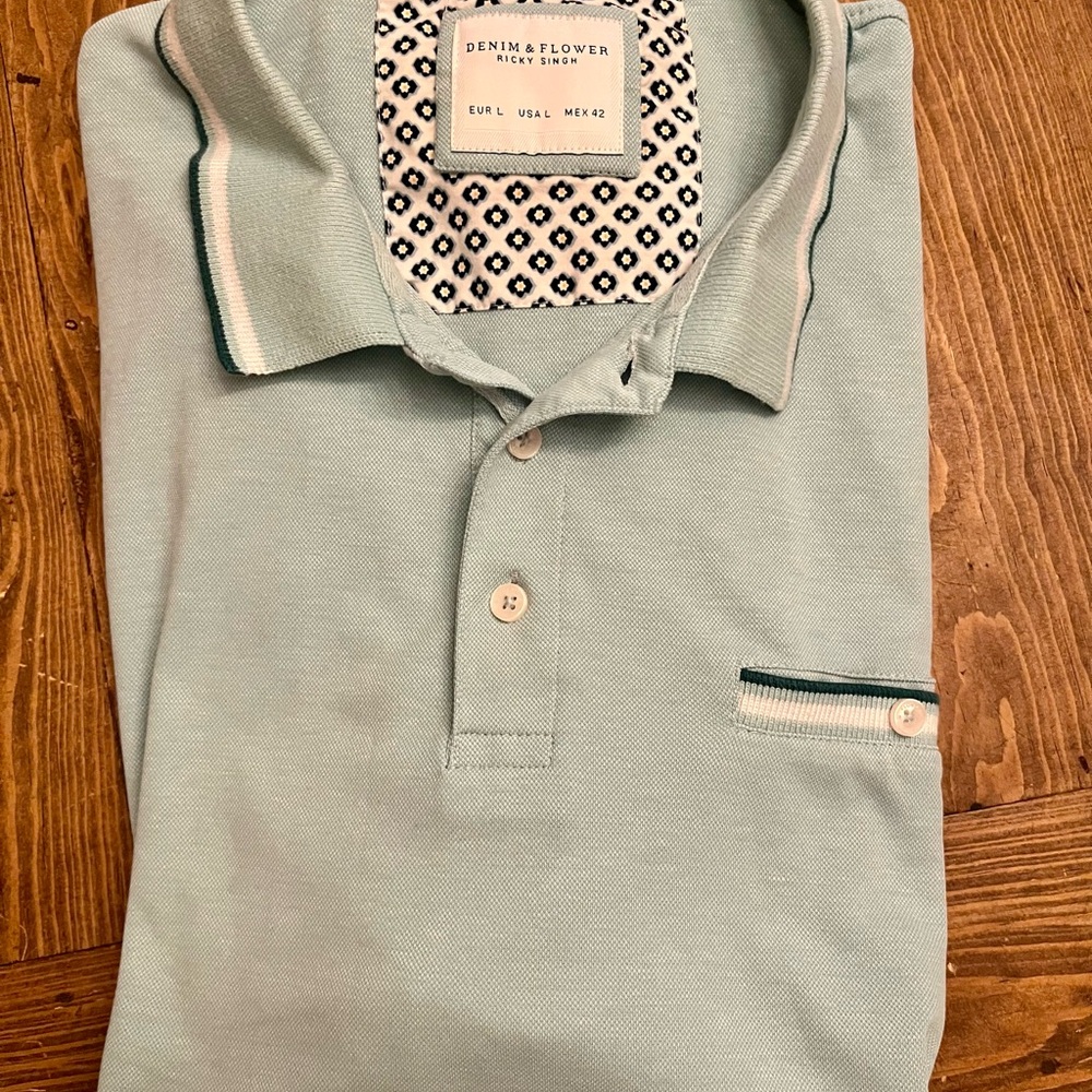 PERRY ELLIS MENS LIGHT BLUISH GREEN POLO SHIRT SIZE L
